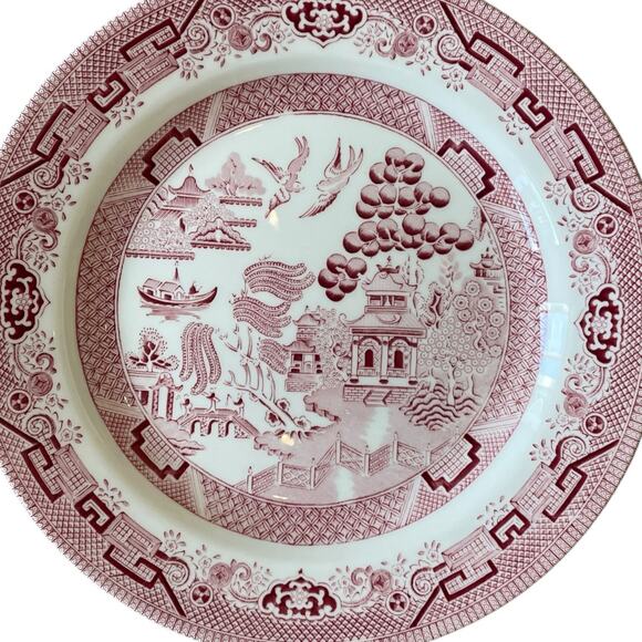 Queen's England WILLOW ROSA Porcelain Dinner Plates 10in Red White Set of 4 New - Picture 15 of 15